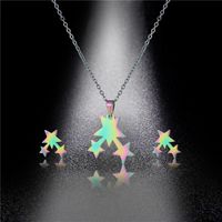 Stainless Steel Star Necklace Clavicle Chain Earrings Set Female Colorful Meteor Pendant Set Chain Earrings Wholesale main image 4