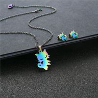 New European And American Cute Kitten Pendant Clavicle Earings Set New Colorful Cat Accessories Wholesale main image 3