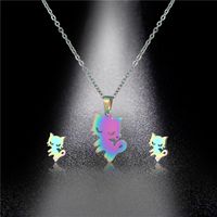 New European And American Cute Kitten Pendant Clavicle Earings Set New Colorful Cat Accessories Wholesale main image 4