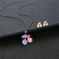 Cherry Titanium Steel Necklace Female Models Hip-hop Clavicle Chain Earrings Set Niche Design Colorful Sweater Chain main image 3