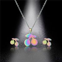 Cherry Titanium Steel Necklace Female Models Hip-hop Clavicle Chain Earrings Set Niche Design Colorful Sweater Chain main image 4