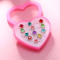 Imitation Crystal Gemstone Cartoon Jewelry Gift Box Set Ring Korean Children 12-piece Combination Ring main image 1