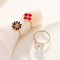 Grenz Überschreitende Versorgung Europäisches Und Amerikanisches Schmuck Set Einstellbare Legierung Tropf Ring Dreiteiliger Kleiner Frischer Blumen Ring main image 6