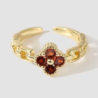 Korean Cute High Quality Copper Inlaid Zirconium Four-leaf Clover Ring Ins Creative Personality Real Gold Plating Ring Ornament main image 3