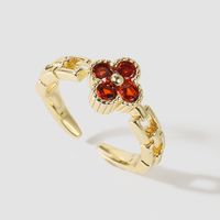 Korean Cute High Quality Copper Inlaid Zirconium Four-leaf Clover Ring Ins Creative Personality Real Gold Plating Ring Ornament main image 4