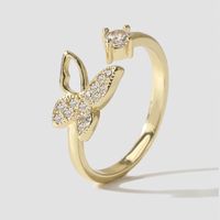 Korean Style Simple High Quality Copper Inlaid Zirconium Butterfly Opening Ring Creative Personality Real Gold Plating Animal Ring main image 1