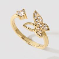 Korean Style Simple High Quality Copper Inlaid Zirconium Butterfly Opening Ring Creative Personality Real Gold Plating Animal Ring main image 4