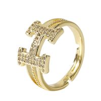 Korean Style Simple Cute Copper Inlaid Zirconium Letter Open Ring Female Creative Personality Real Gold Plating H Ring Ornament main image 6