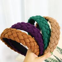 European And American New Style Solid Color Braided Wide Brim Press Hair Wash Headband Wholesale main image 4