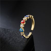 New Copper Plated 18k Gold Dripping Oil Zircon Love Heart Devil's Eye Open Ring Gift Wholesale main image 2