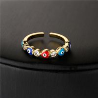 New Copper Plated 18k Gold Dripping Oil Zircon Love Heart Devil's Eye Open Ring Gift Wholesale main image 3