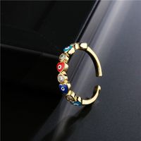 New Copper Plated 18k Gold Dripping Oil Zircon Love Heart Devil's Eye Open Ring Gift Wholesale main image 4