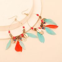 Big Circle Wood Round Beads Color Tassel Feather Earrings Fashion Personality Design Earrings main image 4