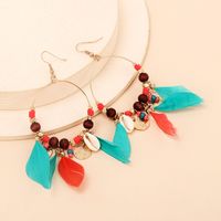 Big Circle Wood Round Beads Color Tassel Feather Earrings Fashion Personality Design Earrings main image 5