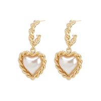 Retro Geometric C-shaped Love Pearl Pendant Earrings Fashion Design Temperament Earrings main image 6