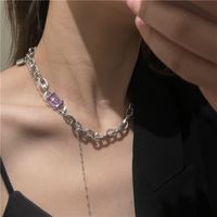 Punk Style Purple Zircon Titanium Steel Chain Stitching Necklace Tassel Clavicle Chain main image 1