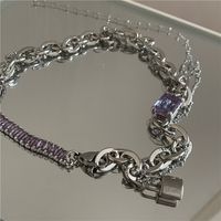 Punk Style Purple Zircon Titanium Steel Chain Stitching Necklace Tassel Clavicle Chain main image 4