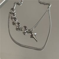 Double Layered Clavicle Chain White Opal Star Diamond Pendant Necklace main image 5