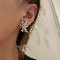 Folded Earrings Niche Design Bowknot Personality Silver Needle Earrings Korean Irregular Earrings main image 1