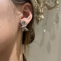 Folded Earrings Niche Design Bowknot Personality Silver Needle Earrings Korean Irregular Earrings main image 3