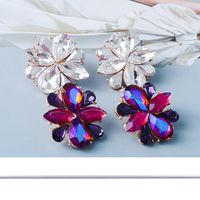 New European And American Personality Geometric Square Flower Diamond Earrings main image 5
