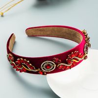 Autumn And Winter New Baroque Style Crystal Pattern Headband Retro Flannel Wide-brimmed Hair Accessories main image 5