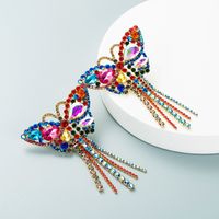 Fashion Exaggerated Temperament Prom Long Butterfly Tassel Alloy Inlaid Color Rhinestone Shiny Earrings main image 1