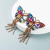 Fashion Exaggerated Temperament Prom Long Butterfly Tassel Alloy Inlaid Color Rhinestone Shiny Earrings main image 3
