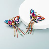 Fashion Exaggerated Temperament Prom Long Butterfly Tassel Alloy Inlaid Color Rhinestone Shiny Earrings main image 4