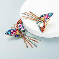 Fashion Exaggerated Temperament Prom Long Butterfly Tassel Alloy Inlaid Color Rhinestone Shiny Earrings main image 5