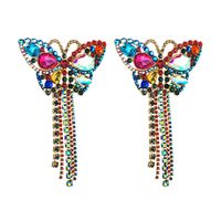 Fashion Exaggerated Temperament Prom Long Butterfly Tassel Alloy Inlaid Color Rhinestone Shiny Earrings main image 6