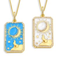 Tarot Necklace Copper Plated 18k Gold Fashion Retro Oil Painting Pendant Necklace main image 1