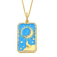 Tarot Necklace Copper Plated 18k Gold Fashion Retro Oil Painting Pendant Necklace main image 4