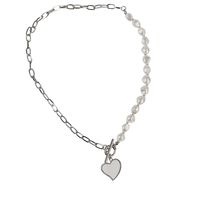 Titanium Steel Love Pearl Ot Buckle Necklace Simple Asymmetric Splicing Clavicle Chain main image 1