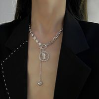 Retro Portrait Love Ot Stitching Diamond Necklace Personality Titanium Steel Clavicle Chain main image 6