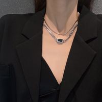 Double-layer Titanium Steel Hip-hop Necklace Geometric Black Crystal Short Necklace main image 1