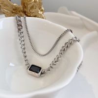 Double-layer Titanium Steel Hip-hop Necklace Geometric Black Crystal Short Necklace main image 4