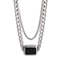 Double-layer Titanium Steel Hip-hop Necklace Geometric Black Crystal Short Necklace main image 6