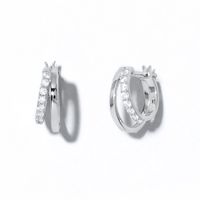 Korean Version Of S925 Silver Needle Diamond Geometric Double Hoop Copper Earrings sku image 1