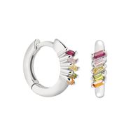 S925 Silver Needles Inlaid Colorful Zircon Geometric Round Earrings sku image 2