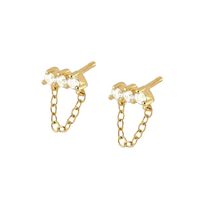 Korean Style Simple Three Zircon Hanging Ear Chain Earrings Temperament Party Ear Jewelry sku image 1