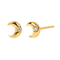 1 Pair Streetwear Star Moon Inlay Sterling Silver Copper Zircon Ear Studs main image 5