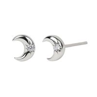 1 Pair Streetwear Star Moon Inlay Sterling Silver Copper Zircon Ear Studs sku image 2