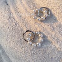 Retro Pearl Shell Beads Circle Cute Cotton Ear Buckle Titanium Steel Plated 18k Earrings sku image 1