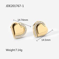 Simple Creative 14k Color Inlaid Zirconium Heart Stainless Steel Earrings sku image 2