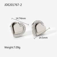 Simple Creative 14k Color Inlaid Zirconium Heart Stainless Steel Earrings sku image 1