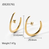 Fashion All-match Stainless Steel 14k Gold Personality C-shaped Hook Earring sku image 1