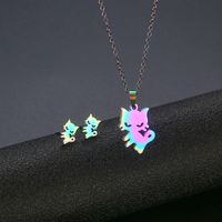 New European And American Cute Kitten Pendant Clavicle Earings Set New Colorful Cat Accessories Wholesale sku image 1