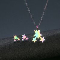 Stainless Steel Star Necklace Clavicle Chain Earrings Set Female Colorful Meteor Pendant Set Chain Earrings Wholesale sku image 1