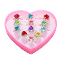 Imitation Crystal Gemstone Cartoon Jewelry Gift Box Set Ring Korean Children 12-piece Combination Ring sku image 1